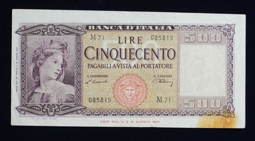 1947 italy 500 lire - 1947, banknote