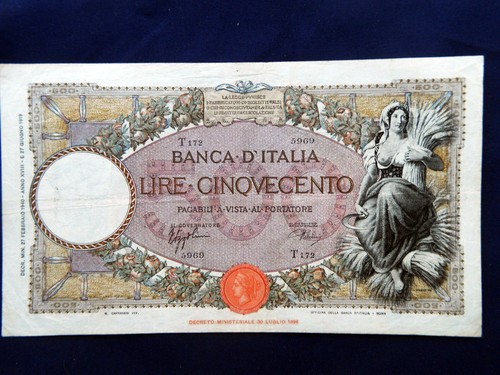 1940 italy rare banknote - rare, 500