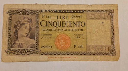 Banca italia 500 lire - banca, d'italia