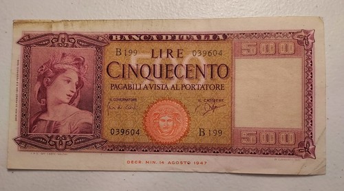 1961 italy 500 lire note - italy,